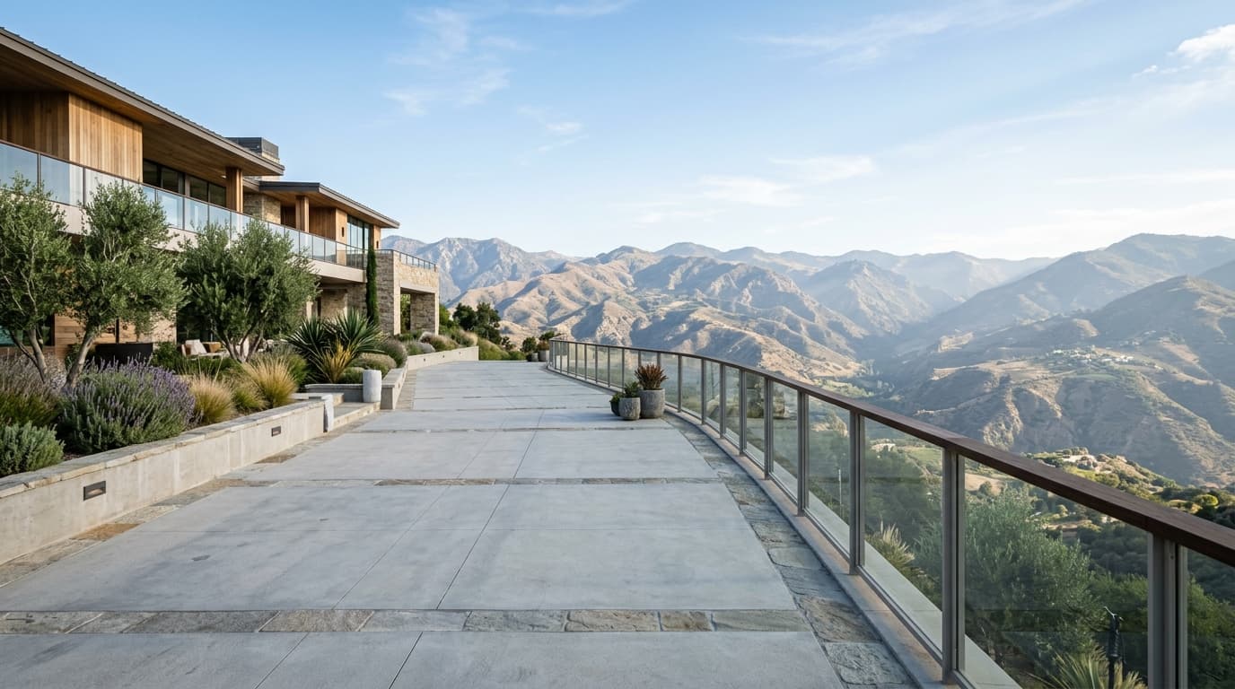Scenic mountain terrace backdrop
